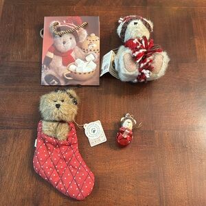 Boyd's Bear Teddy Bear 4 pc Bundle Ornament Teddy Stocking Gift Bag Christmas
